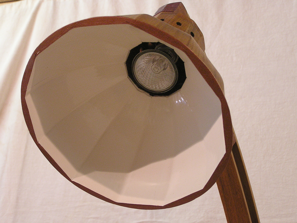 Photo looking up into the head of the lamp showing the coopered sides used in its construction