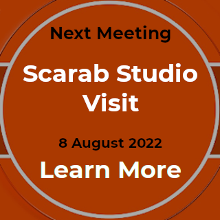 Advertisement for the August 2022 meeting which is a visit to Scarab Studio on 8th August 2022