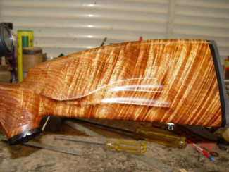 Photo of a gun stock made for highly figured wood