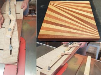 Photo of Mark's cutting board jigs and one cutting board
